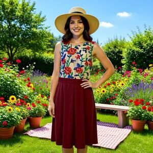 VTG 90s Acevog Formal Party Dress S Lace Red Floral Pleated Sleeveless Preppy